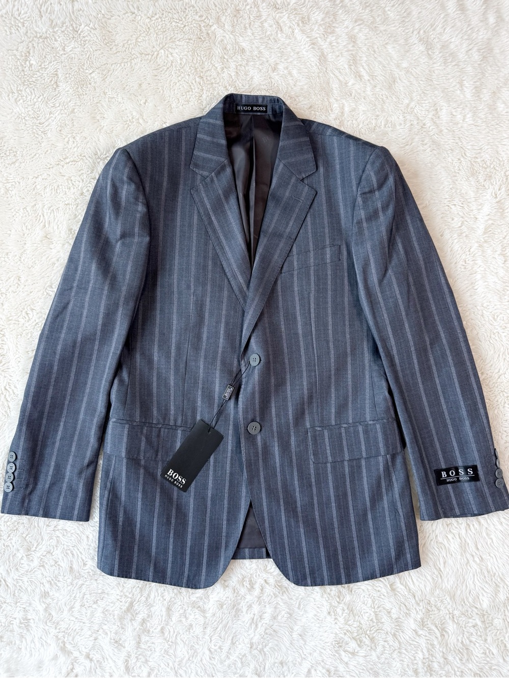 NWT HUGO BOSS Men Gray Wool Pinstriped Tailored Blazer Jacket US46 Luxury